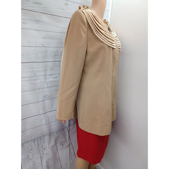 Psalm CIV / Jacqueline Ferrar jacket suit set beige red skirt blazer Sz 16 - Picture 5 of 12